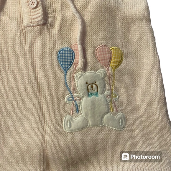 Vintage Baby Kisses Button Down Baby Bunting Hoodie Pink Sweater Bear Balloons - Picture 3 of 6